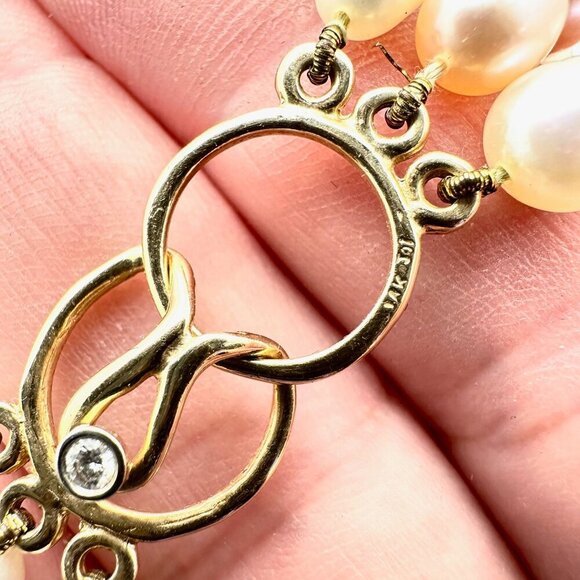 14K Gold Diamond Clasp Womens Multi Strand Pearl Estate Necklace Original Box - Picture 5 of 9